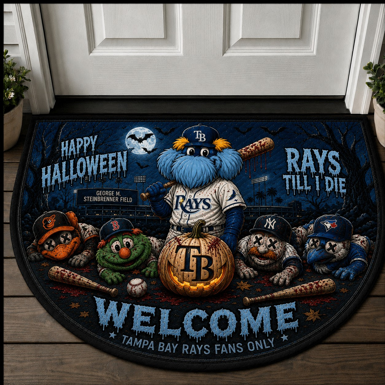 Baseball Halloween All Teams Custom Quilted Print Premium Welcome Mat – Personalized Baseball Doormat