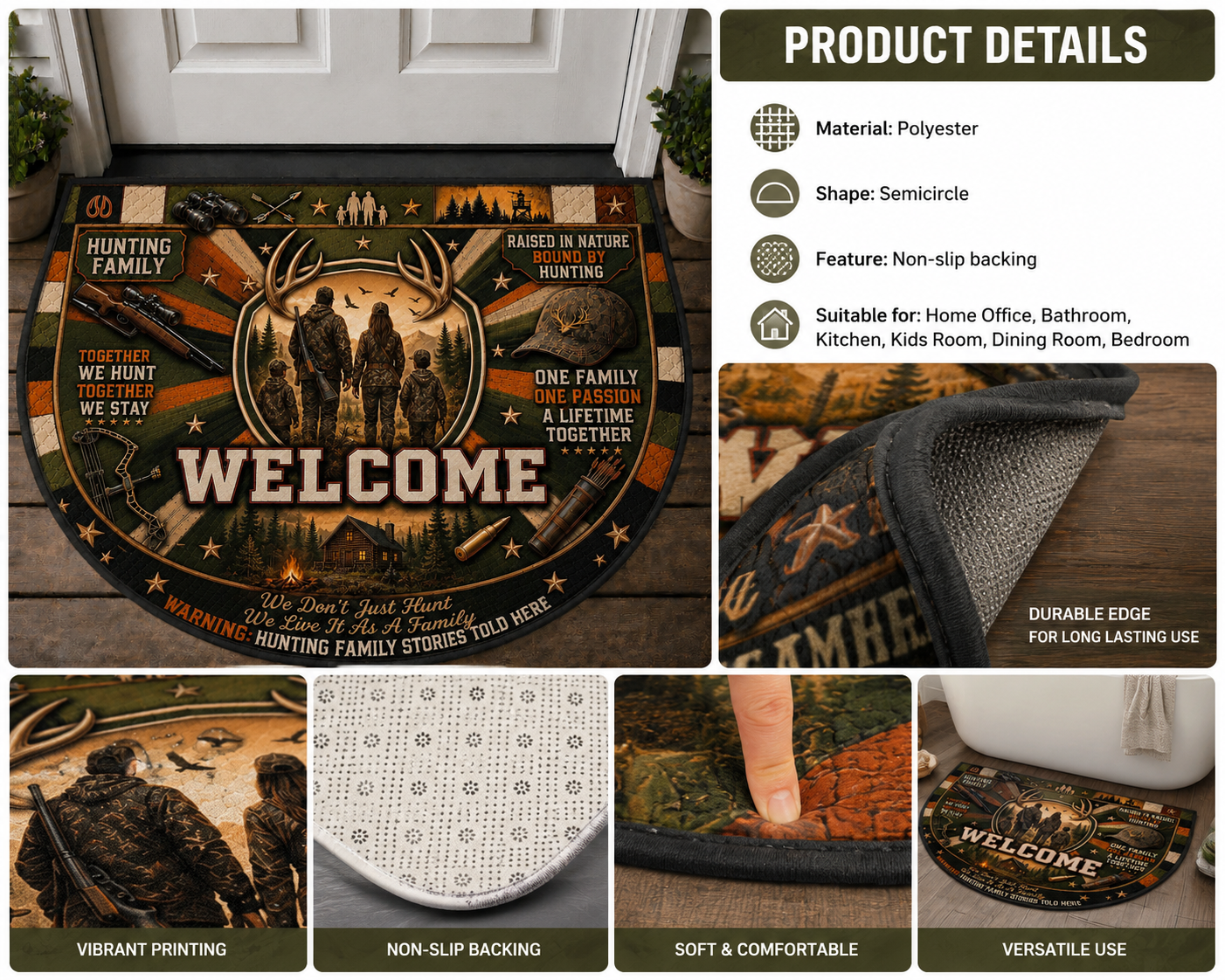 Sportsman Hunting Outdoor Adventures Quilted Print Premium Welcome Mat – Personalized Doormat