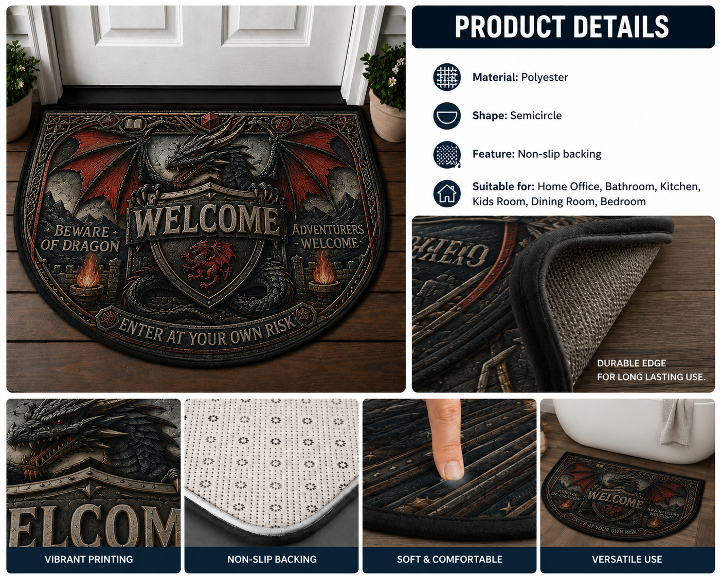 Enter If You Dare Vampire Welcome Mat - Spooky Gothic Castle Doormat - 5to9vibe