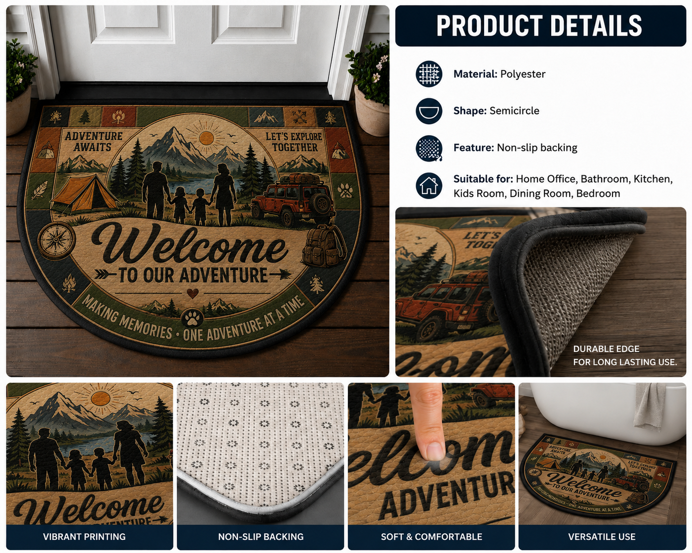 Camp More Worry Less Doormat - Tent & Campfire Outdoor Welcome Mat - 5to9vibe