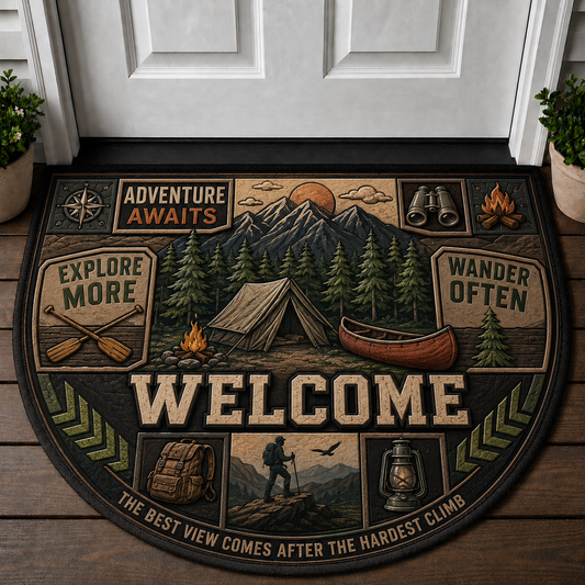 Adventure Awaits Welcome Mat – Camping and Hiking Outdoor Doormat - 5to9vibe