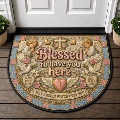 Welcome To Our Happy Place Doormat - Retro Daisy Groovy Smiling Flower Welcome Mat - 5to9vibe