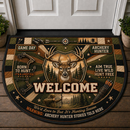 Archery Hunter Outdoor Adventures Quilted Print Premium Welcome Mat – Personalized Doormat