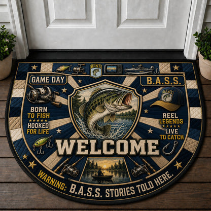 BASS. Fishing Club Stories Quilted Print Premium Welcome Mat – Personalized Doormat