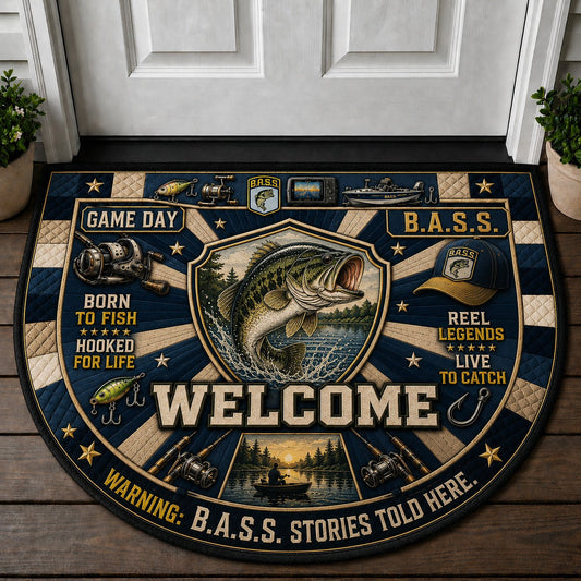 BASS. Fishing Club Stories Quilted Print Premium Welcome Mat – Personalized Doormat