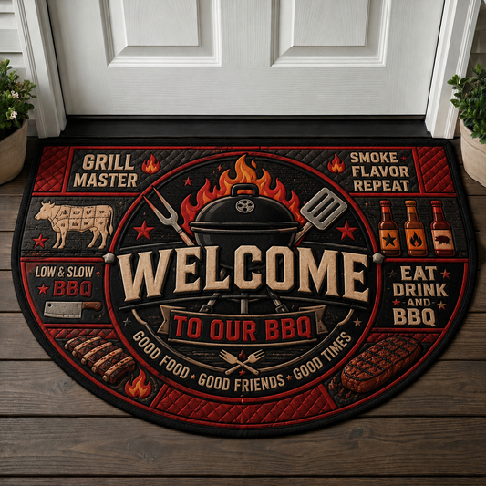 Welcome To Our BBQ Grill Master Doormat - Low & Slow Good Friends Good Times Mat - 5to9vibe