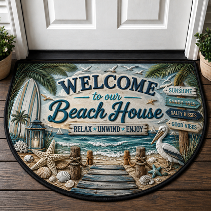 Welcome To Our Paradise Flamingo Doormat - Tropical Beach & Palm Tree Mat - 5to9vibe