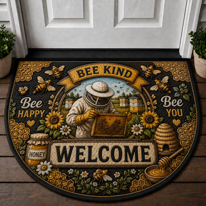 Welcome To Our Bee Farm Doormat - Come In & Buzz A While Honey Bee Welcome Mat - 5to9vibe