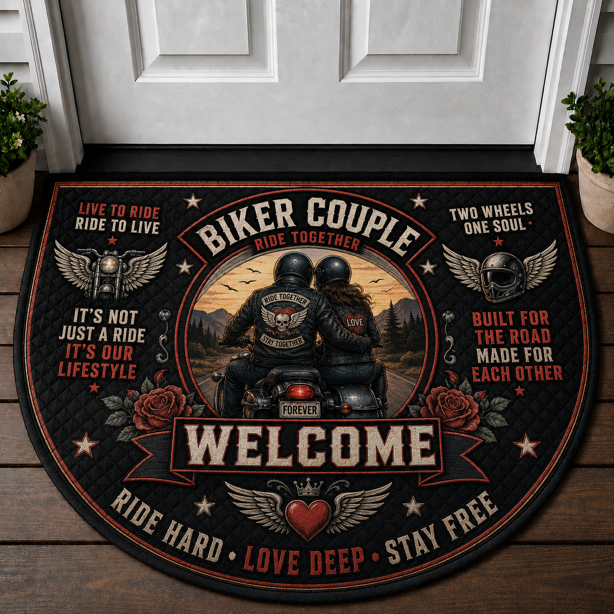 Ride Free Chopper Motorcycle Welcome Mat - Custom American Biker Doormat - 5to9vibe