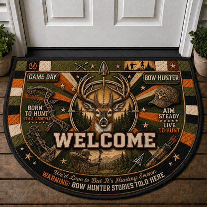 Bow Hunter Outdoor Adventures Quilted Print Premium Welcome Mat – Personalized Doormat