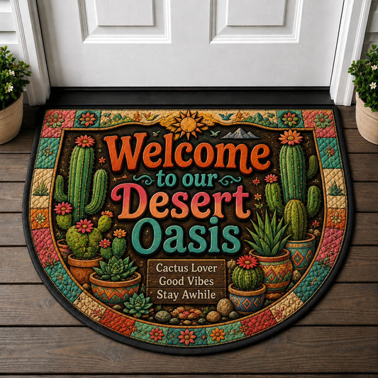 Welcome To Our Desert Oasis Doormat - Cactus Lover Botanical Welcome Mat - 5to9vibe
