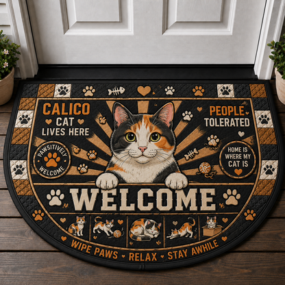 Indoor Cat Lives Here Doormat - Funny Cat Bedtime Welcome Mat - 5to9vibe
