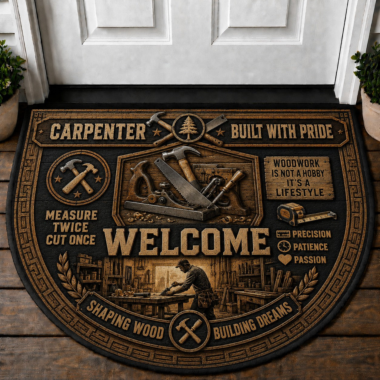 Ironworker Welcome Mat – "Built Strong" Steel Construction Worker Doormat - 5to9vibe