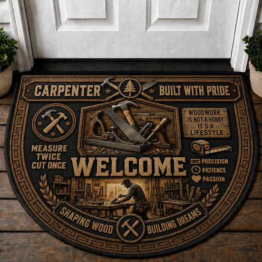 Carpenter Welcome Mat – "Built With Pride" Woodworker Home Decor Doormat - 5to9vibe