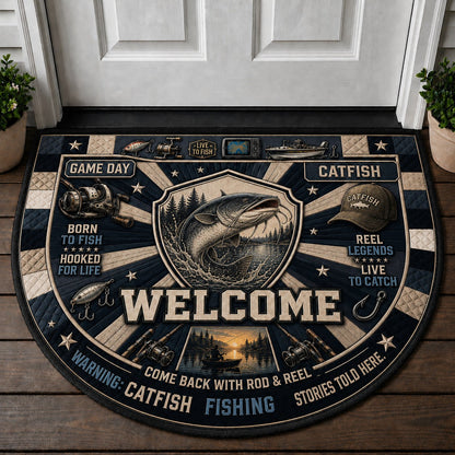 Catfish Fishing Club Stories Quilted Print Premium Welcome Mat – Personalized Doormat