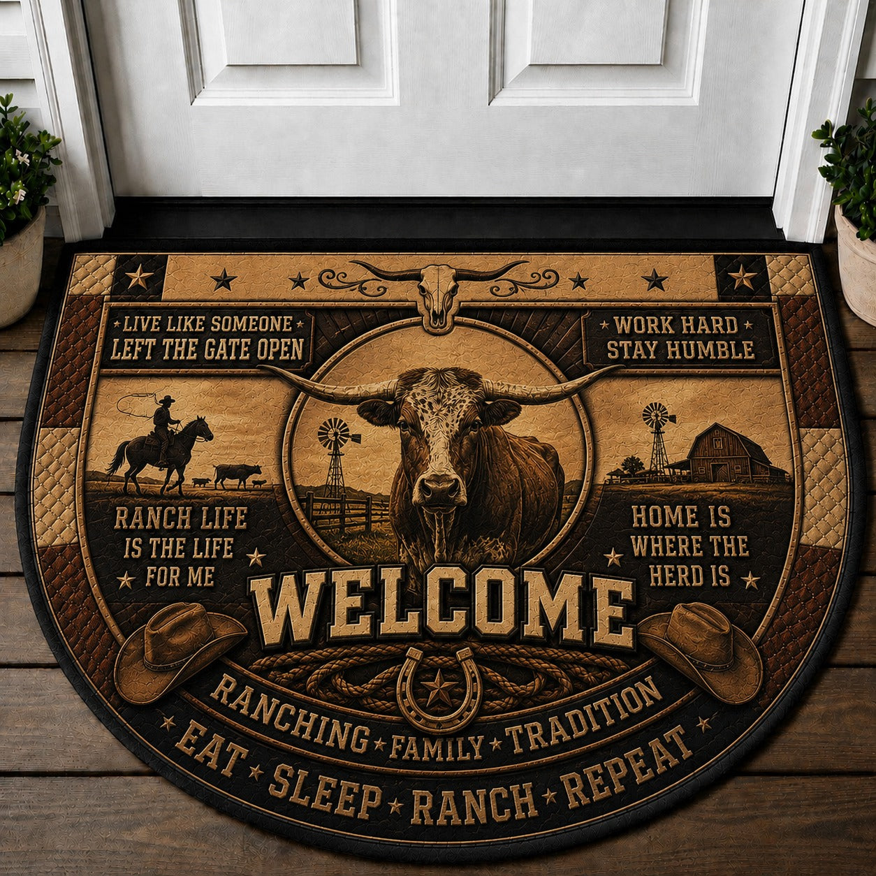 Rodeo Welcome Mat – "Not My First Rodeo" Cowboy Bull Riding Outdoor Doormat - 5to9vibe