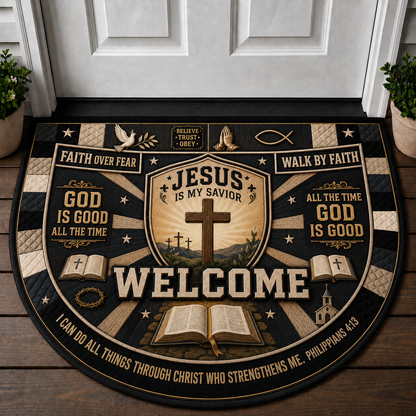 Jesus Is My Savior Welcome Mat - God Is Good Christian Shield Doormat - 5to9vibe