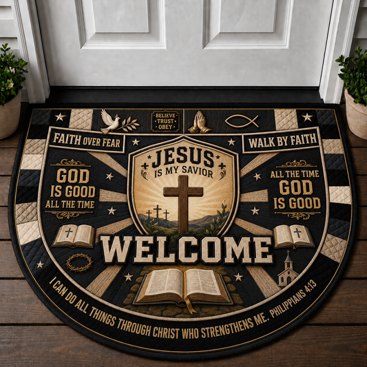 We Will Serve The Lord Cross Doormat - Faith Hope Love Welcome Mat - 5to9vibe