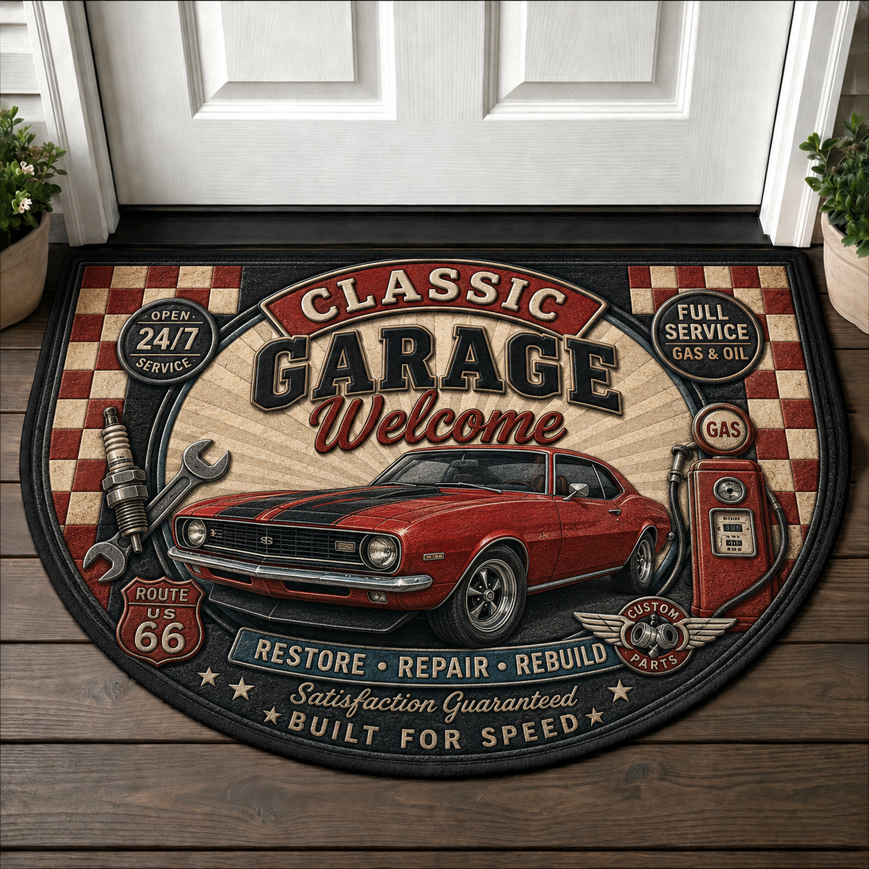 80s Retro Welcome Mat - Neon Geometric Aesthetic Doormat - 5to9vibe