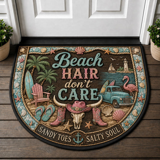 Beach Hair Don't Care Doormat - Coastal Cowgirl Western Boho Beach Welcome Mat - 5to9vibe