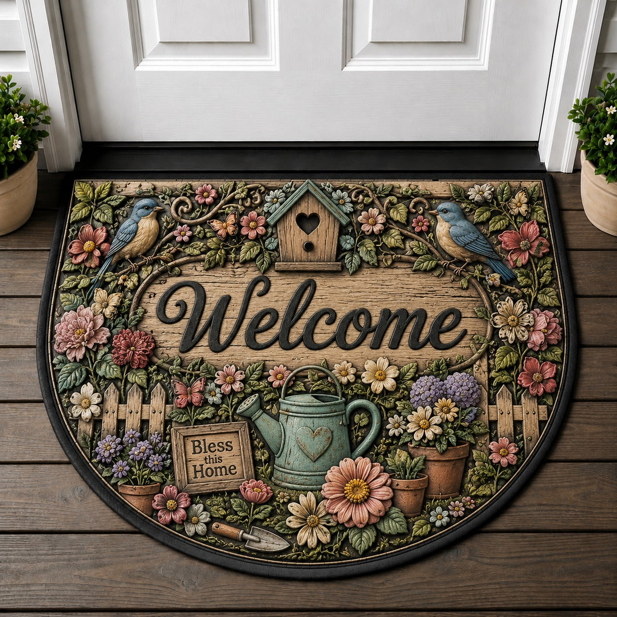 Welcome Botanical Garden Doormat - Mindfulness Floral Stone Path Welcome Mat - 5to9vibe