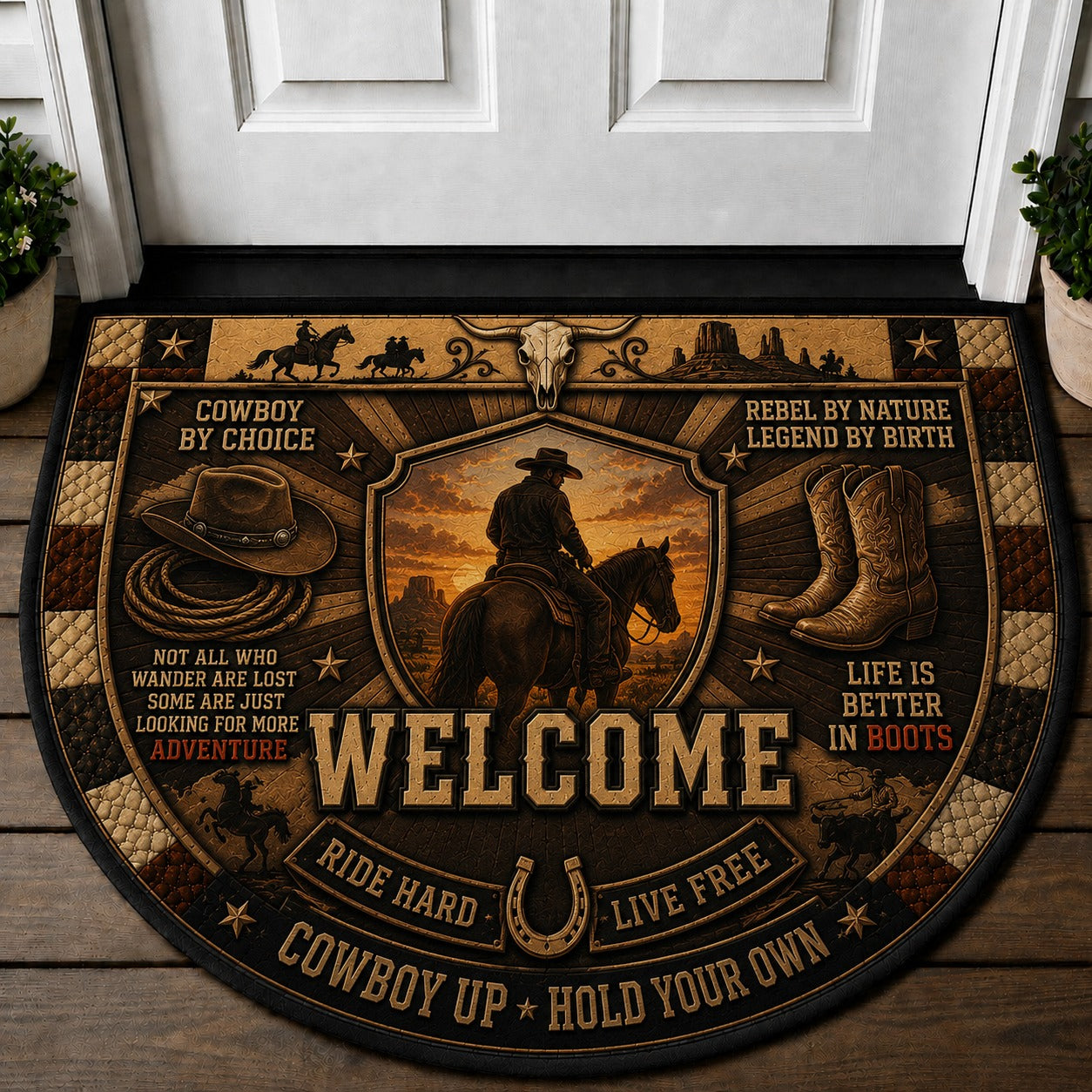 Barrel Racing Welcome Mat – "Ride Turn Burn" Cowgirl Western Doormat - 5to9vibe