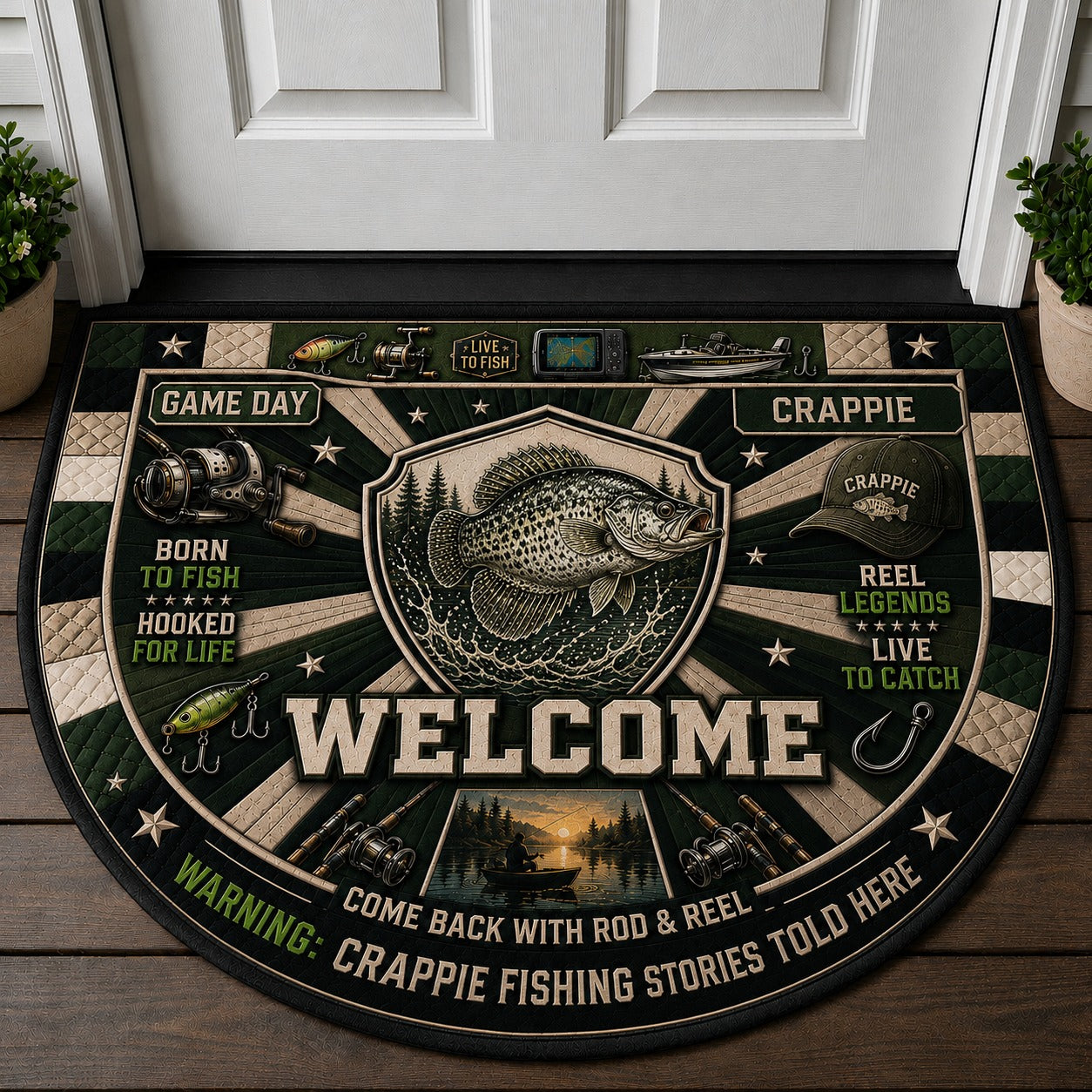 Crappie Fishing Lake Adventures Quilted Print Premium Welcome Mat – Personalized Doormat