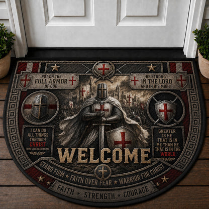 Medieval Kingdom Welcome Mat – "Welcome To Our Kingdom" Knight Armor Doormat - 5to9vibe