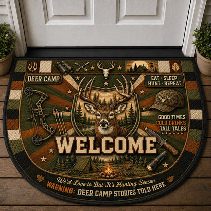 Deer Camp Hunting Stories Quilted Print Premium Welcome Mat – Personalized Doormat