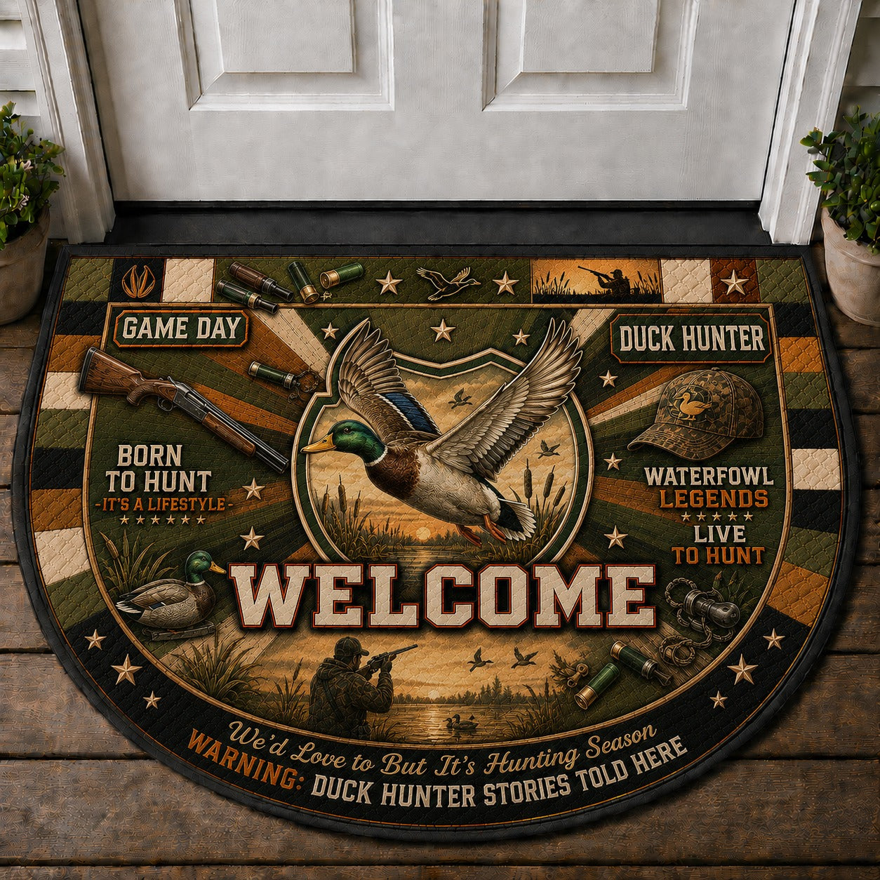 Duck Hunter Outdoor Adventures Quilted Print Premium Welcome Mat – Personalized Doormat