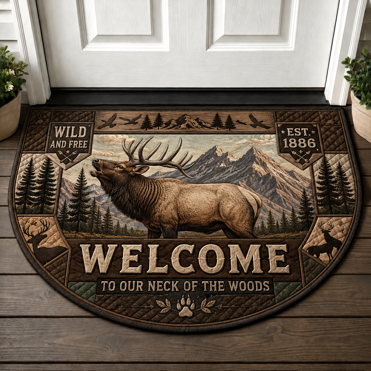 Elk Welcome Mat - Wild and Free Mountain Forest Rustic Doormat - 5to9vibe
