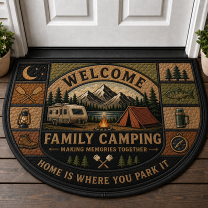 Welcome To Our Campsite Doormat - Mountain Lake & Tent Outdoor Mat - 5to9vibe
