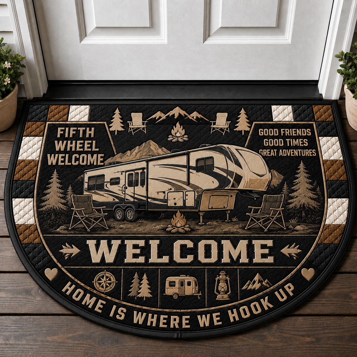 Welcome To Our Campsite Campfire Doormat - Adirondack Chairs Outdoor Welcome Mat - 5to9vibe