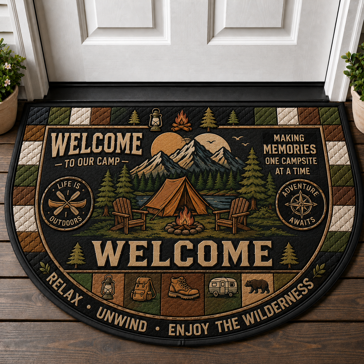 Welcome To Our Campsite Tent Doormat - Making Memories Outdoor Welcome Mat - 5to9vibe