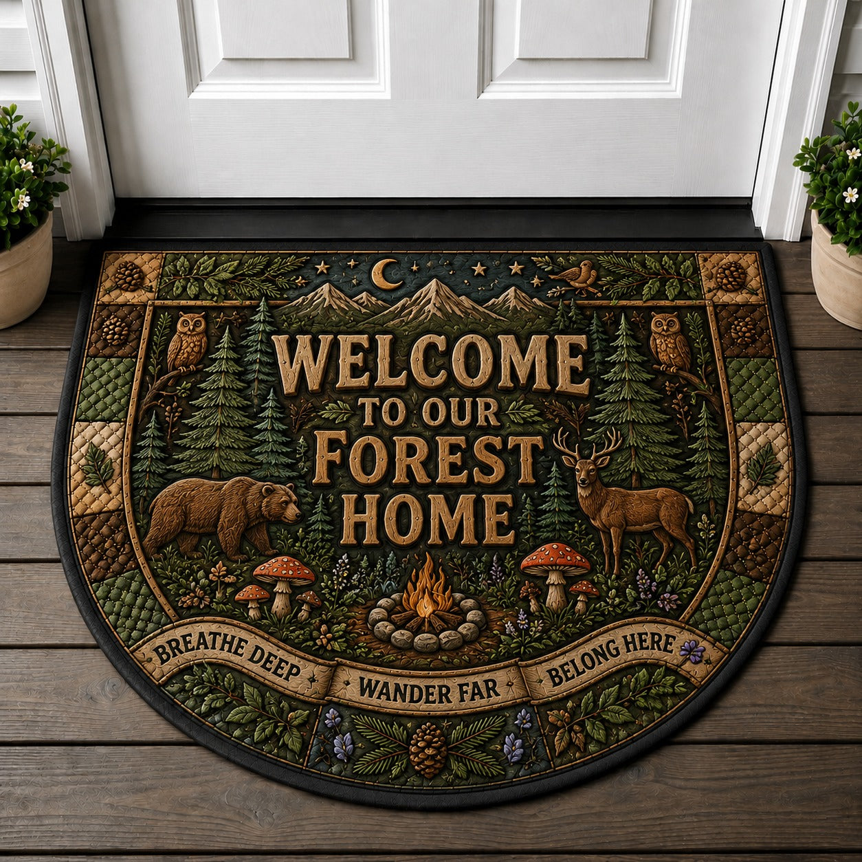 Botanical Greenery Welcome Mat - Tropical Monstera & Fern Leaf Doormat - 5to9vibe