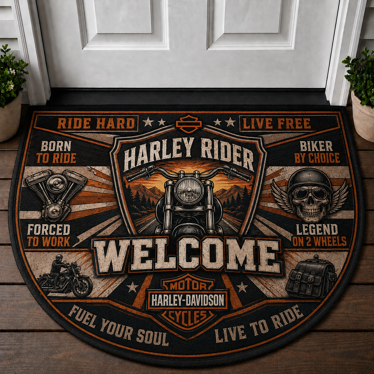 Ride Free Welcome Mat - Bikers Only Route 66 Motorcycle Outdoor Doormat - 5to9vibe