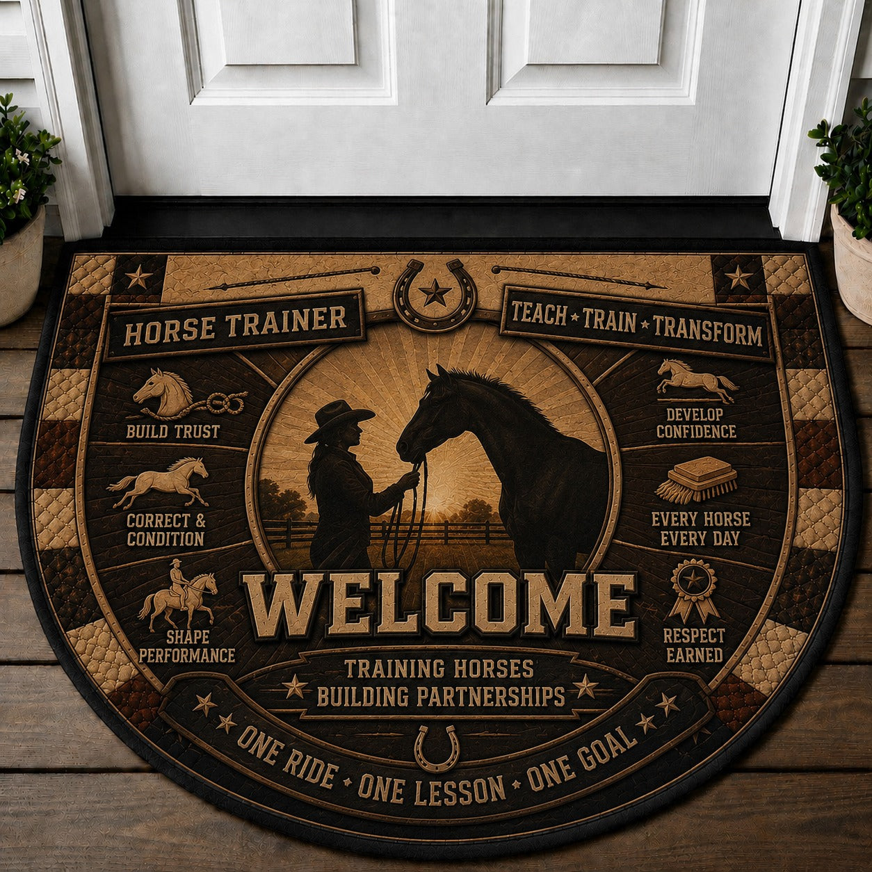 Mustang Horse Welcome Mat – "The Legend Lives Here" Ford Mustang Logo Outdoor Doormat - 5to9vibe