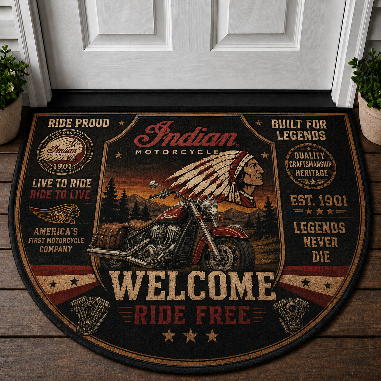 Harley Rider Welcome Mat - Legend On 2 Wheels Biker Outdoor Doormat - 5to9vibe