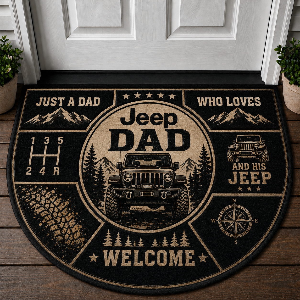 Jeep Dad Welcome Mat - Manual Transmission 4x4 Off-Road Doormat - 5to9vibe