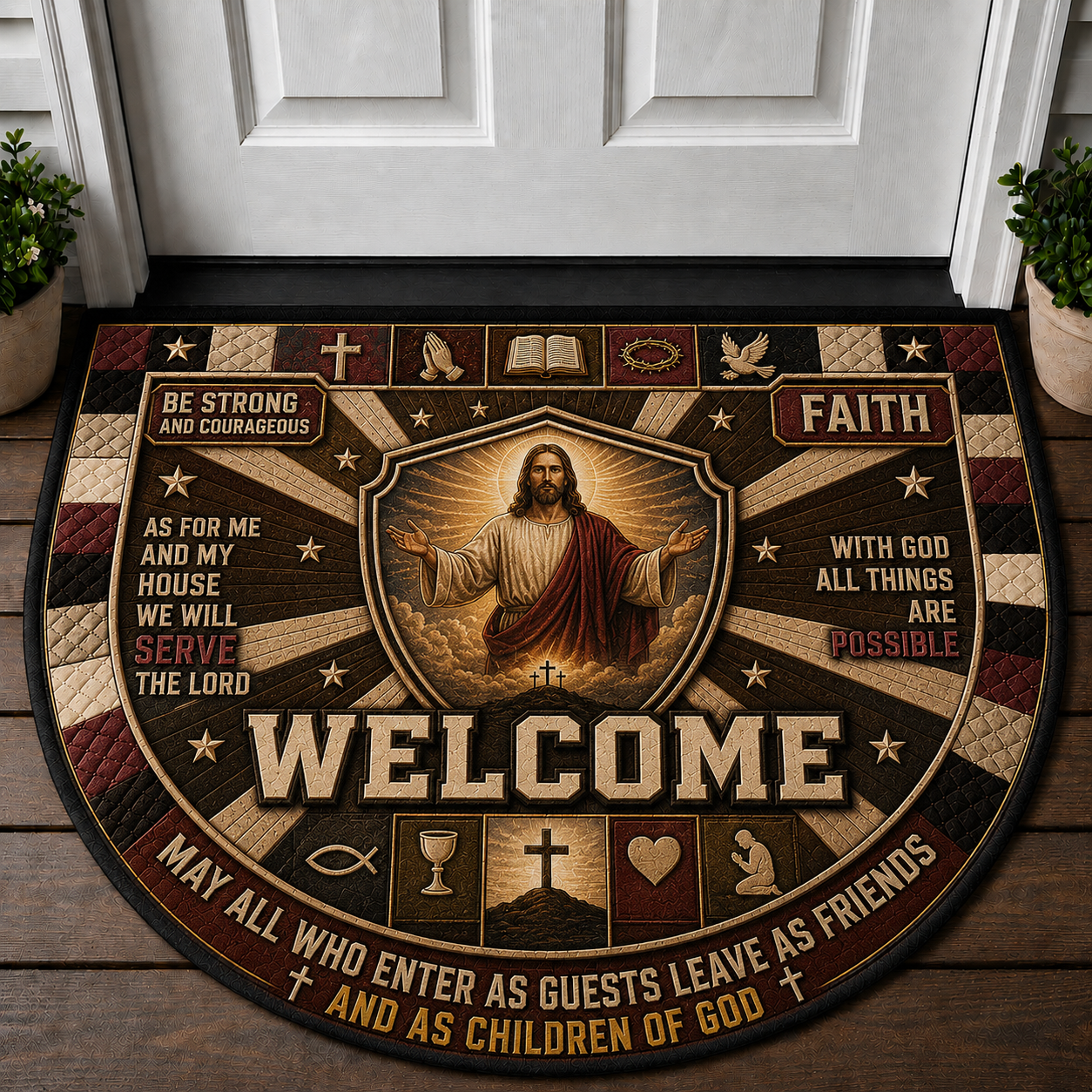 Prayer Warrior Welcome Mat - Full Armor Of God Christian Shield Doormat - 5to9vibe