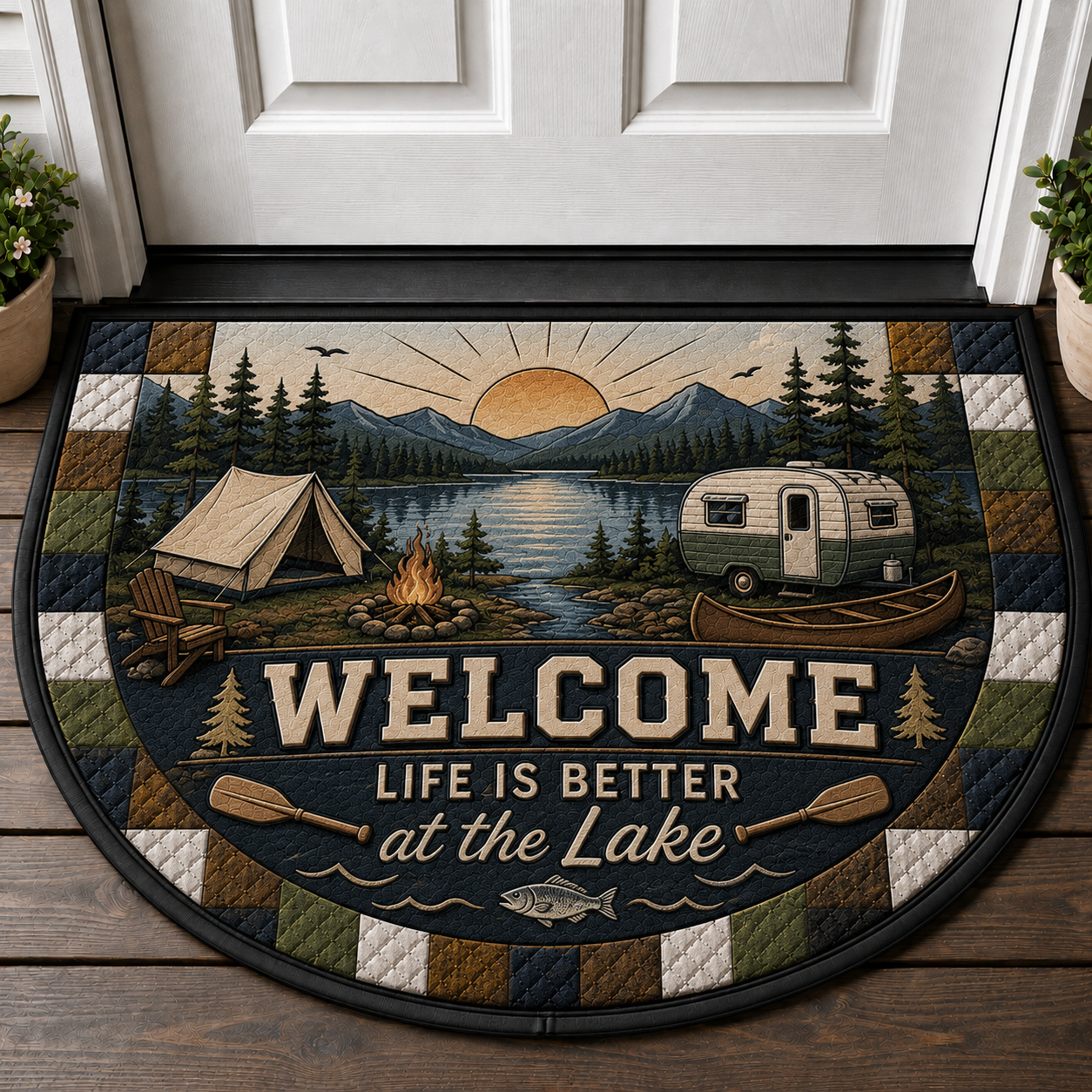 Welcome To Our Campsite Campfire Doormat - Adirondack Chairs Outdoor Welcome Mat - 5to9vibe