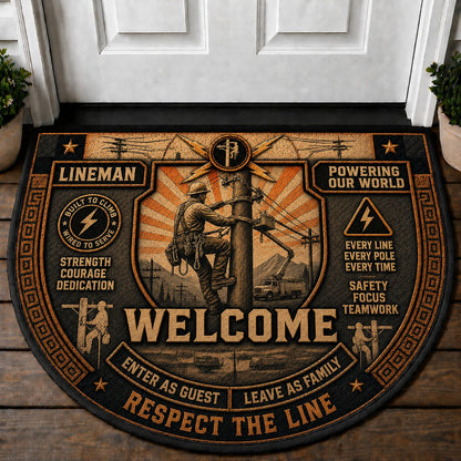Lineman Welcome Mat – "Respect The Line" Utility Worker Outdoor Doormat - 5to9vibe