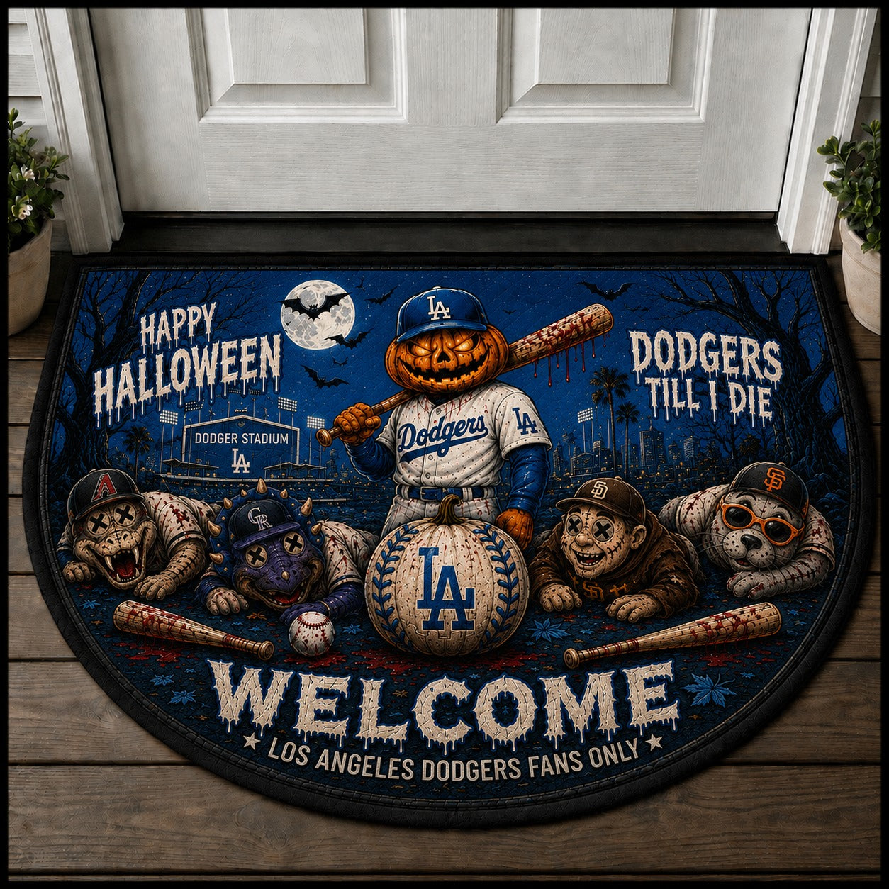 Baseball Halloween All Teams Custom Quilted Print Premium Welcome Mat – Personalized Baseball Doormat