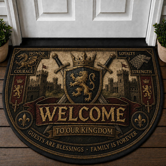 Medieval Kingdom Welcome Mat – "Welcome To Our Kingdom" Knight Armor Doormat - 5to9vibe