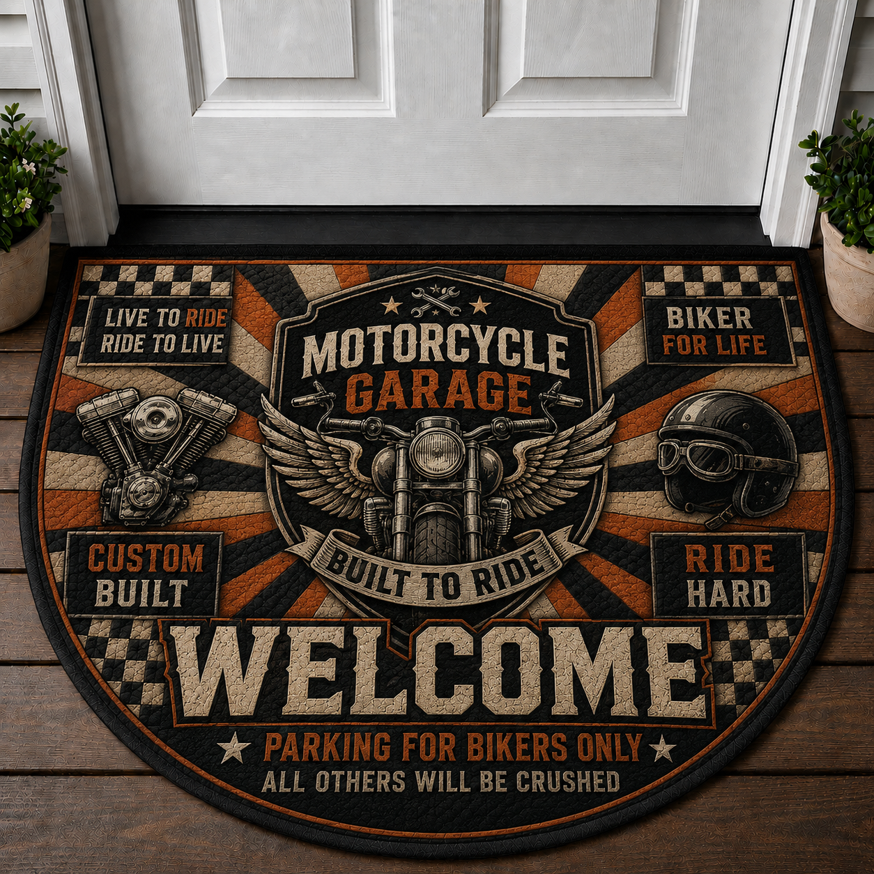 Ride or Die Welcome Mat - Biker Skull Motorcycle Outdoor Doormat - 5to9vibe
