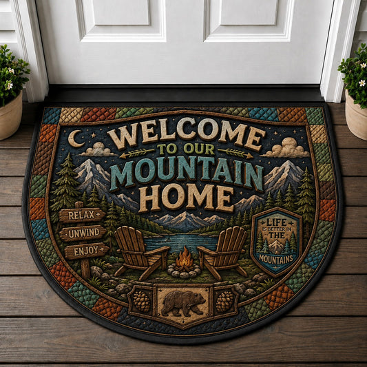 Welcome To Our Mountain Home Doormat - Mountain Life Bear Cabin Rustic Welcome Mat - 5to9vibe