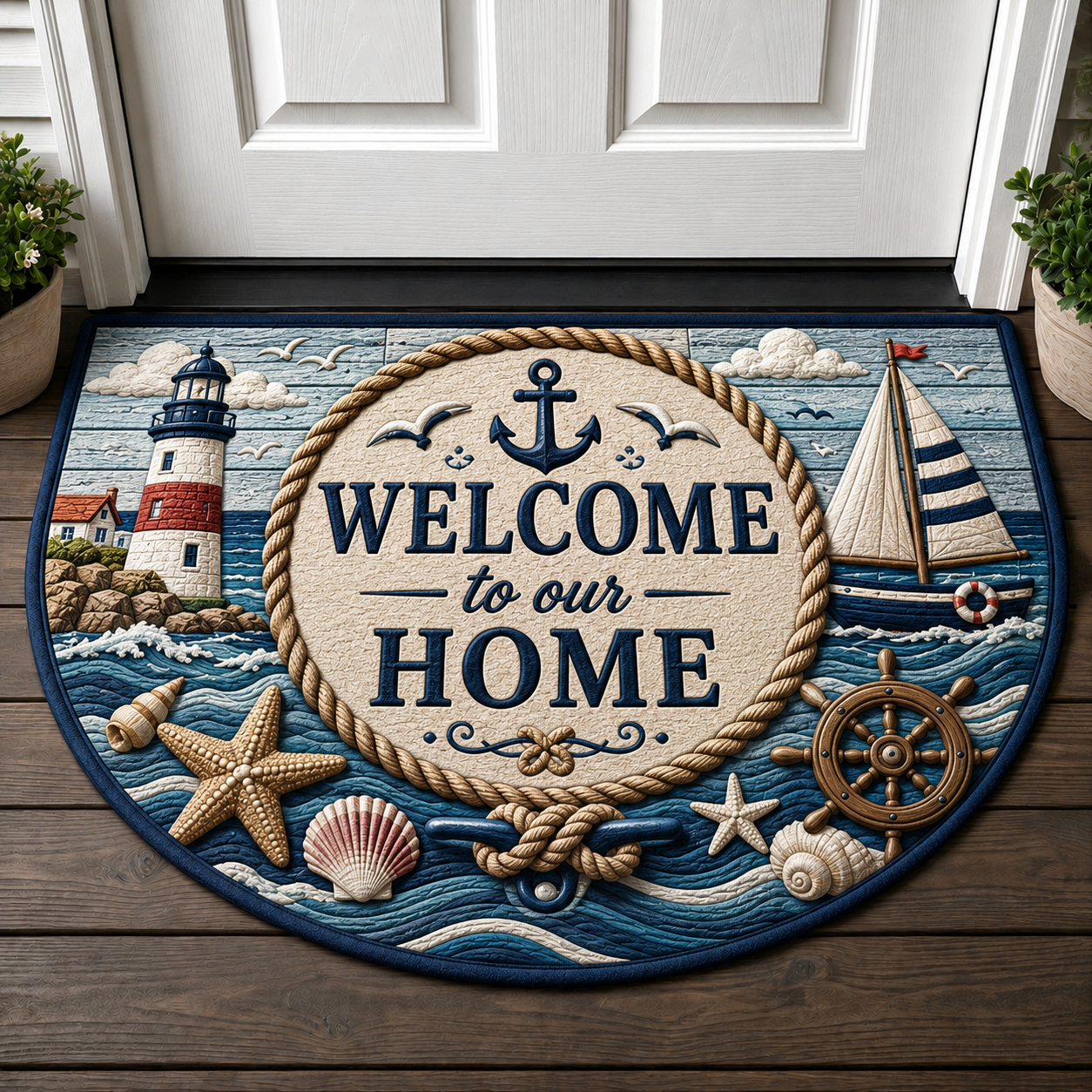 Home Is Where The Light Is Doormat - Coastal Lighthouse & Sailboat Welcome Mat - 5to9vibe