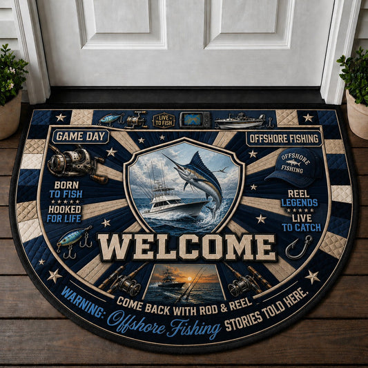 Offshore Fishing Ocean Adventures Quilted Print Premium Welcome Mat – Personalized Doormat