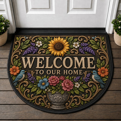 Welcome To Our Wildflower Garden Welcome Mat - Wildflower Garden Floral Butterfly Entryway Rug - 5to9vibe