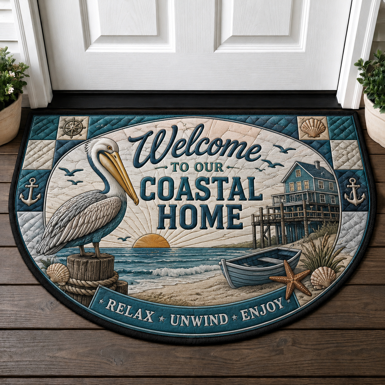 Beach House Sea Turtle Doormat - Coastal Ocean Reef Welcome Mat - 5to9vibe